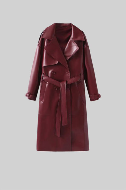 Claudia - Abrigo Trench de Piel Vegana - Burdeos